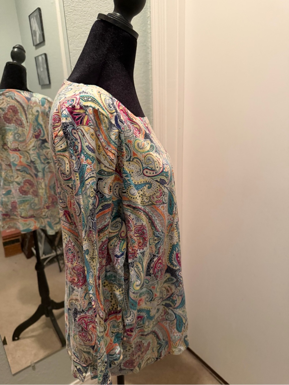 Talbots Cream Paisley Knit Top with Multicolor Accents - Picture 3 of 5